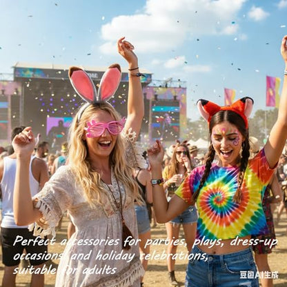 Fox And Bunny Ears Headband, 3 pcs Easter Basket Stuffers Rabbit And Fox Ears Headdress Set With Pig Glasses, Animal-Themed Headbands For Adult Costume Events And Photo Shoots