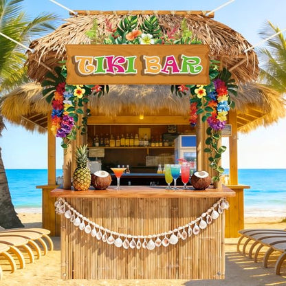 Tiki Bar Hut Banner Hawaiian Aloha Banner Tiki Bar Photo Booth Props Luau Party Backdrop Tropical Beach Hut Design Photo Background for Summer Hawaiian Pool Beach Luau Party Decor Supplies