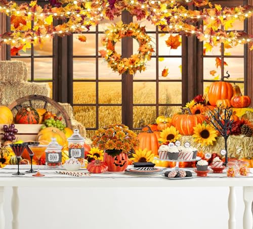 Fall Thanksgiving Backdrop for Photography Autumn Window Pumpkin Harvest Photo Backdrop 10x8ft Maple Leaves Haystack Wheat Field Harvest Background Birthday Party Event Studio Props Banner - color: NWH20204