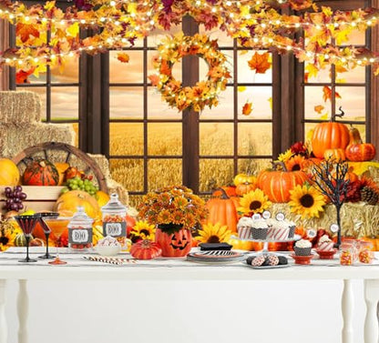 Fall Thanksgiving Backdrop for Photography Autumn Window Pumpkin Harvest Photo Backdrop 10x8ft Maple Leaves Haystack Wheat Field Harvest Background Birthday Party Event Studio Props Banner - color: NWH20204