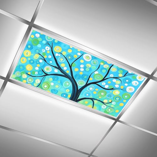 Fluorescent Light Covers for Classroom Ceiling Lights – 2x4ft Backlit Film for Fluorescent Fixtures, Reduce Glare and Eye Strain, Easy to Install – School, Office, Sensory -bright big tree - color: Bright Big Tree(1)