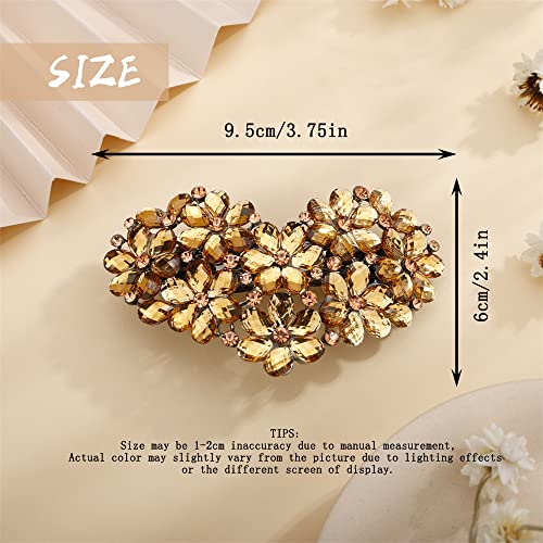 Aimimier Flower Crystal Hair Clip Heart Shaped Large Spring Clips French Barrettes Ponytail Hair Pins Decorative Hair Accessories for Women Girls (Champagne) - color: Yellow