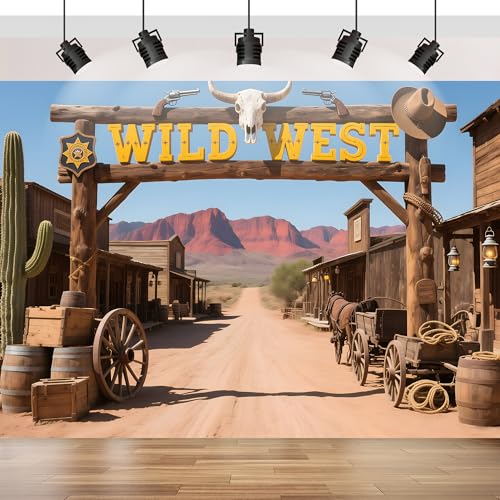 Wild West Backdrop 7X5FT, Wild West Rustic Town Theme Photography Background, Cowboy Cowgirl Party Decoration Banner Photo Props (7 * 5FT) - size: 7*5FT