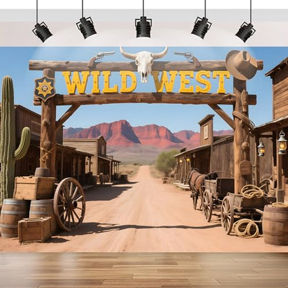 Wild West Backdrop 8X6FT, Wild West Rustic Town Theme Photography Background, Cowboy Cowgirl Party Decoration Banner Photo Props - size: 8*6FT