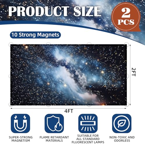ANGSYLTH 2 Pcs Fluorescent Light Covers - 4 x 2 Feet Covers for Ceiling Lights, Magnetic Light Filters for Classroom, Office, Hospitals, Home (Galaxy) - color: Galaxy