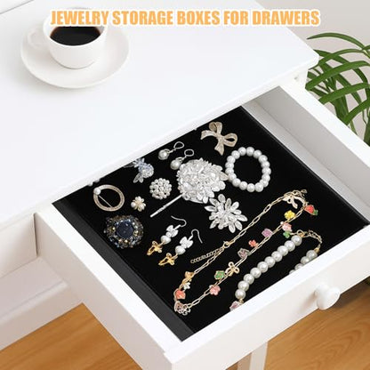 6PCS Black Velvet Stackable Jewelry Trays, Jewelry Organizer Tray for Drawers, Countertop & Dresser, Soft Showcase Trays for Rings, Necklaces, Earrings (Velvet Lining)