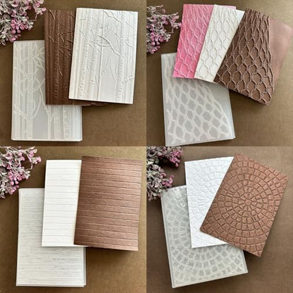 4 Pack 3D Textured Embossing Folders for Card Making, Branches Bricks Background Circle Flower Plastic Embossing Folders Embossing Folder Craft Card Template for DIY Scrapbooking - color: 4 Pack