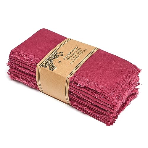 ACCENTHOME Burgundy Cotton Linen Napkin Set of 12 18x18 inch Dinner Napkins - Washable Soft Premium Hotel Quality Reusable Hemmed Edges Napkins Perfect Table Linens for Family Dinners, Weddings - color: 10 - Burgundy, size: 18"x18" - Pack of 12