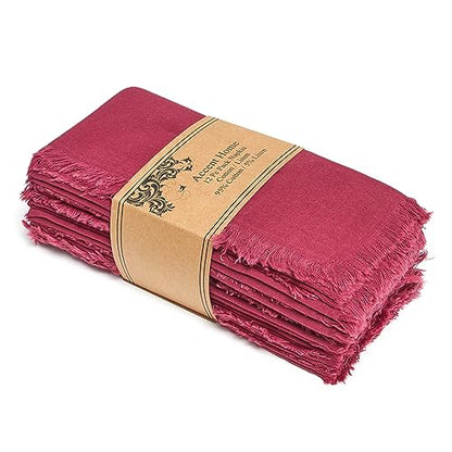 ACCENTHOME Burgundy Cotton Linen Napkin Set of 12 18x18 inch Dinner Napkins - Washable Soft Premium Hotel Quality Reusable Hemmed Edges Napkins Perfect Table Linens for Family Dinners, Weddings - color: 10 - Burgundy, size: 18"x18" - Pack of 12