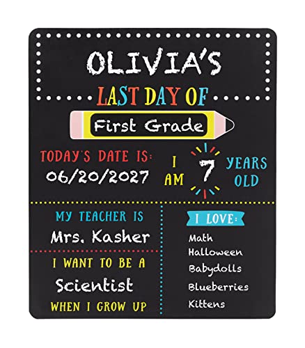 Kate & Milo First and Last Day of School Chalkboard Sign, Reusable Double Sided Back to School Photo Prop with Chalk, Kids Milestone Board - style: First and Last Day School Chalkboard