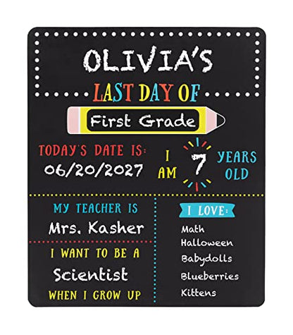 Kate & Milo First and Last Day of School Chalkboard Sign, Reusable Double Sided Back to School Photo Prop with Chalk, Kids Milestone Board - style: First and Last Day School Chalkboard