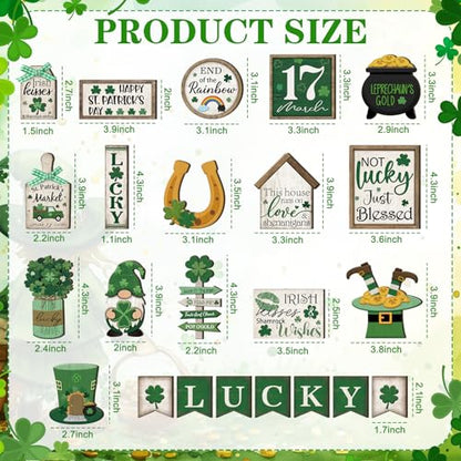 Yuntau 24 Pcs St Patrick's Day Tiered Tray Decor St Patty's Day Decorations Shamrock Irish Lucky Wooden Signs St. Patrick's Day Table Home Kitchen Bar Decoration - style: Retro