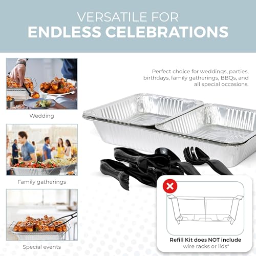 Alpha Living Large Full Size Refill Kit Disposable Chafing Buffet with - Utensils, Fuel Cans Only – Premium Chafing Dish Set for Events, Parties, Catering - size: Refill Kit (No Rack)