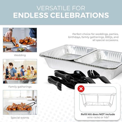 Alpha Living Large Full Size Refill Kit Disposable Chafing Buffet with - Utensils, Fuel Cans Only – Premium Chafing Dish Set for Events, Parties, Catering - size: Refill Kit (No Rack)