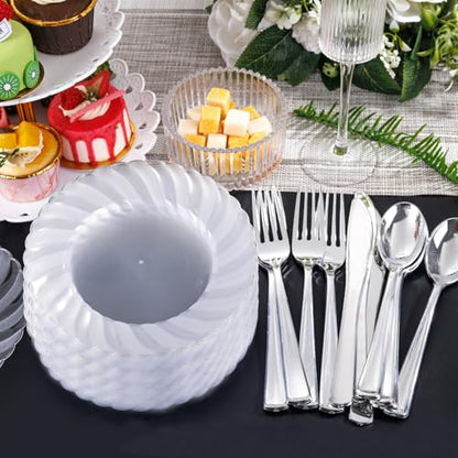 U-QE 100 Pieces Clear Plastic Plates-6 Inch Plastic Dessert Plates Disposable - Washable & Reusable - Premium Hard Clear Plates Fancy Disposable Heavy Duty Plastic Plates for Party,Weddings and Events - color: 6Inch-100pcs-Clear