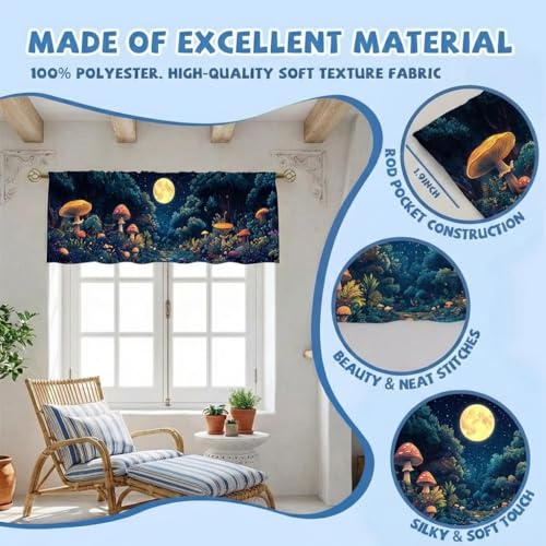 Mushroom Forest Curtain, Two-Pack, Enchanted Night Fantasy Moon,Applicable to Bathroom, Bedroom, 54x18 inches. - color: Mushroom Forest