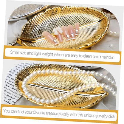 Ceramic Jewelry Organizer Tray Gold Leaf Design Nail Art Display Plate Jewelry Storage Holder Decorative Desktop Photo Prop for Vanity and Dressing Table