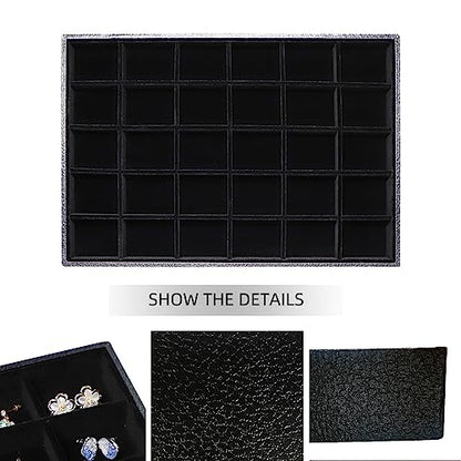 Wudygirl Velevt Stackable 30 Grid Jewelry Tray Display Rings Bracelet Earring Necklace Jewelry Tray Showcase Display Organizer (30 Grid) - color: Black 30 Grid, size: 1 Pcs