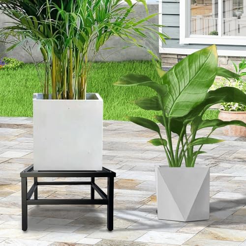 Plant Stand Indoor Outdoor,18 Inch Square Metal Plant Stands Riser,Heavy Duty Wrought Iron Pedestal Holders for Large Flower Pot,Outside Rust-Proof Black Flower Display Shelf for Patio,1-Pack