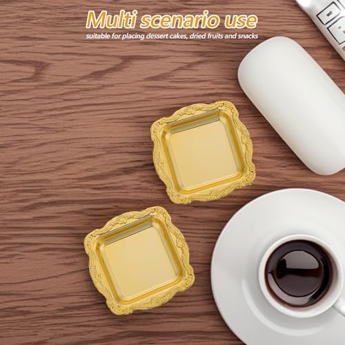 10pcs Small Square Baroque Plastic Dessert Plates for Wedding Bridal Shower Party Mini Cake Candy Tray for Fruit Snacks Display and Food Photography Props Easy-clean Serving Trays