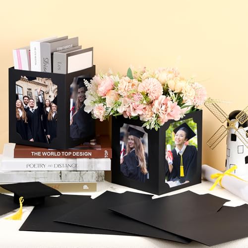 12 Pack Graduation Picture Centerpieces for Table, Photo Display Boxes for 4x6 & 5x7 Portrait Photos, Hollow Center Cardstock Table Decorations for Graduation, Birthday, Wedding, Memorial
