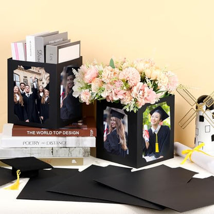 12 Pack Graduation Picture Centerpieces for Table, Photo Display Boxes for 4x6 & 5x7 Portrait Photos, Hollow Center Cardstock Table Decorations for Graduation, Birthday, Wedding, Memorial