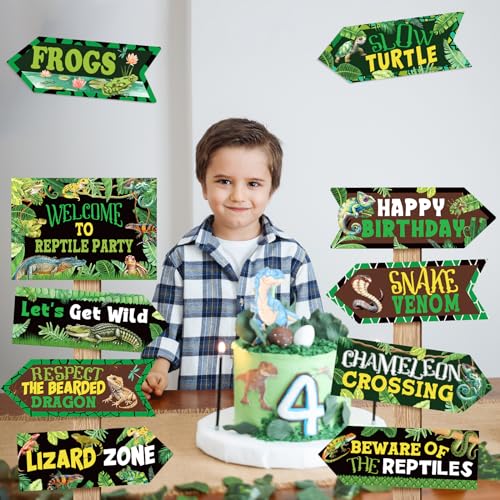 20 Pieces Reptile Birthday Party Decorations Welcome to Reptile Party Directional Signs Swamp Lizard Snake Alligator Reptile Birthday Party Supplies Wall Door Porch Yard Sign - style: Reptile