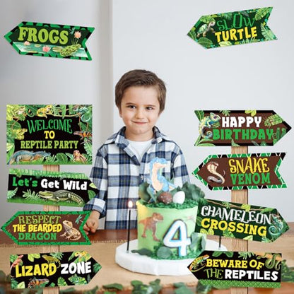 20 Pieces Reptile Birthday Party Decorations Welcome to Reptile Party Directional Signs Swamp Lizard Snake Alligator Reptile Birthday Party Supplies Wall Door Porch Yard Sign - style: Reptile