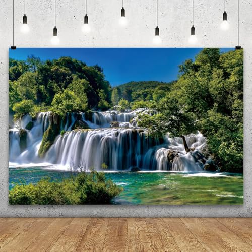 YongFoto Outdoor Nature Scenery Backdrop 5x3ft Lake Mountains Waterfall Forest Pine Blue Sky Spring Photography Background Party Banner Room Decor Travel Portraits Photoshoot Wallpaper Studio Props - color: Style 6, size: 5ftx3ft