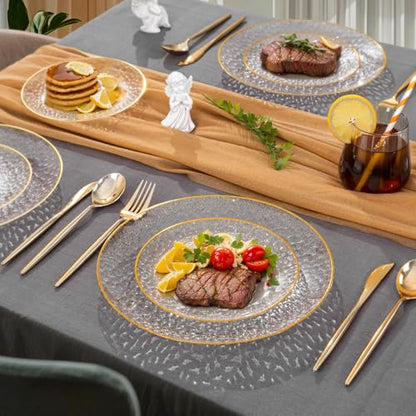 Rubtlamp 60Pcs Clear Gold Plastic Plates, Gold Glitter Disposable Plates, Hammered Plastic Plates Included 30 Dinner Plate And 30 Dessert Plates for Party - color: Gold Glitter