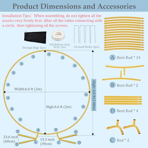6.6FT Round Metal Arch Backdrop Stand, Circle Balloon Arch Stand Kit with Base, Metal Gold Wedding Arches Frame Heavy Duty for Birthday Gender Reveal Baby Shower Anniversary Party Decoration - size: 6.6FT