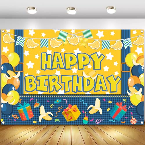 5x3ft Yellow Cowboy Cartoon Theme Backdrop Cartoon Banana Photography Background Kids Boys Girls Birthday Party Decorations Photo Booth Banner Props - color: Yellow-Bro