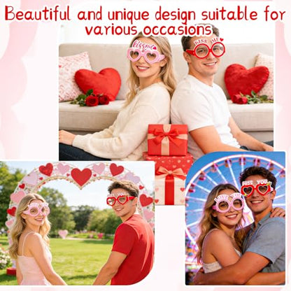 Valentine's Day Paper Glasses Eyewear - 6Pcs Pink Red Heart I Love You Eyeglasses Photo Props, Romantic Party Favors Eyewear for Couples, Galentine's & Date Night - color: Pink Red
