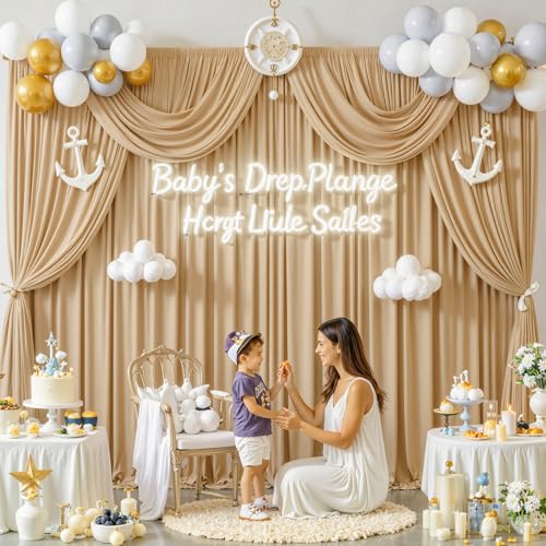 10ft x 8ft Wrinkle Free Champagne Backdrop Curtain for Wedding Parties, Thick Polyester Photo Backdrop Drapes for Baby Shower Engagement Birthday Party Backdrop Stand,5ft x 8ft 2 Panels - color: Champagne, size: 5'(W) x 8'(H), 2 panels