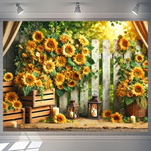 BlissYard Sunflowers Backdrop Banner 7.5x5.9ft Hello Summer Sunflower Floral Party Decorations Photoshoot Photography Background for Girls Woman Rustic Party Banner Decoraitons - color: Sunflowers Backdrop#4