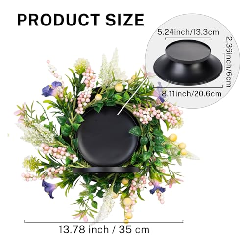 MOYEE Candle Holder Centerpieces for Tables,Candle Ring,Wreaths, Black Metal Candle Stick Paired Artificial Flowers 14 in Versatile Dining Table Centrepiece - color: Purple Trumpet Flower Wreath