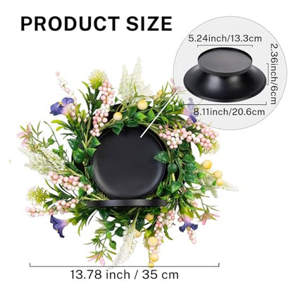 MOYEE Candle Holder Centerpieces for Tables,Candle Ring,Wreaths, Black Metal Candle Stick Paired Artificial Flowers 14 in Versatile Dining Table Centrepiece - color: Purple Trumpet Flower Wreath