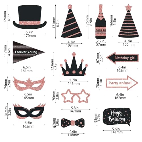 Party Birthday Photo Booth Props, 30Pcs Set of Happy Birthday Selfie Party Supplies with Real Glitter Cute Bday Designs for Women or Girls,Easy to Assemble(Rose Gold) - style: Party Birthday Props