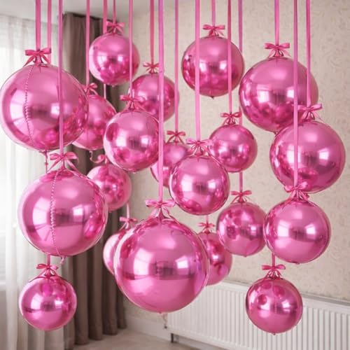 HILAVO 12PCS Pearl Pink Round Foil Balloons, 22" 15" 10" Large 4D Ball Balloons Metallic Pink Mirror Sphere Balloon for Graduation Valentines Day Wedding Women Girls Birthday Party Ceiling Decorations - color: Light Pink Ball