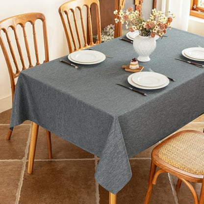 Seenus Gray Faux Linen Fabric Tablecloth for 4 ft Rectangle Table, Stain Resistant & Wipeable Table Cloth in 4-6 Seats Dining Room Kitchen Patio, 52 x 70 Inch - color: Dark Grey, size: 70" x 52" (Rectangular)
