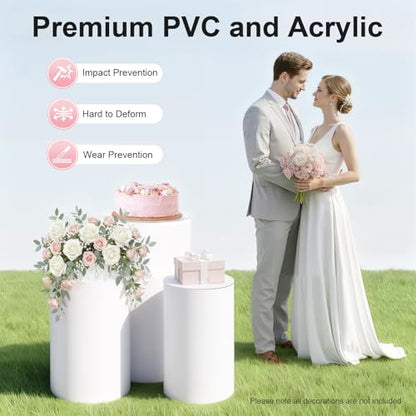 3PCS Round PVC Pedestal Stands, White Dessert Table Display Pillars, Wedding Party Art Decor Display Column for Patios, Corridors and Entrances (23.6-35.4in Round) - size: 23.6-35.4in Round