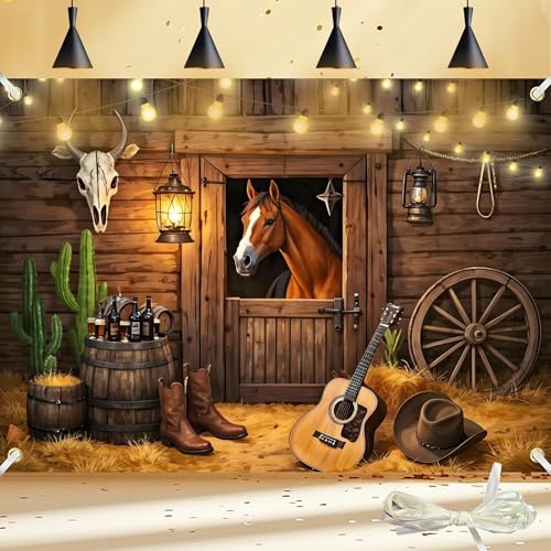 Western Photo Backdrop for Photoshoot 7x5Ft Cowboy Backdrop Wild West Wooden Barn Horse Photo Background Rodeo Theme Party Decorations for Adult Photoshoot Supplies - color: Western, size: 7x5 Ft
