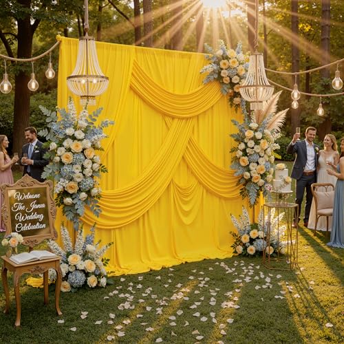 10x8ft Wrinkle Free Yellow Backdrop Curtain Panels, Thick Polyester Lemon Yellow Backdrop Drapes for Wedding Birthday Party Background Baby Shower - color: Yellow, size: 10ftx8ft