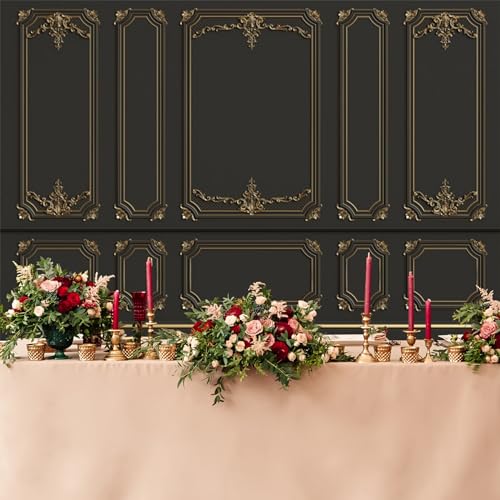 5x3ft Ancient Palace Wall Backdrops for Photography Black Gold Retro Wall Texture Old Castle Living Room Photography Background Baby Shower Graduation Wedding Birthday Photo Prop - color: black, size: 5x3ft
