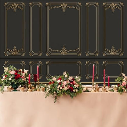 5x3ft Ancient Palace Wall Backdrops for Photography Black Gold Retro Wall Texture Old Castle Living Room Photography Background Baby Shower Graduation Wedding Birthday Photo Prop - color: black, size: 5x3ft