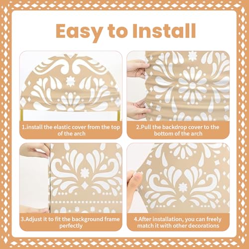 3 Pcs Mexican Arch Backdrop Cover 4Ft 5Ft 6Ft Beige Backdrop Double-Sided Arch Stand Covers Photo Background for Talavera Baby Shower Wedding Birthday Fiesta Party Decoration