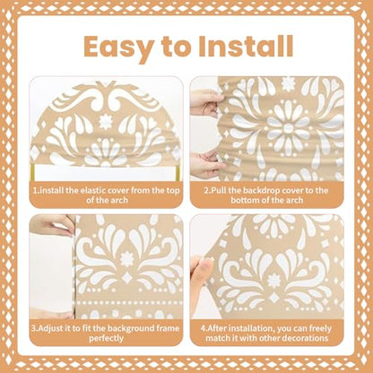 3 Pcs Mexican Arch Backdrop Cover 4Ft 5Ft 6Ft Beige Backdrop Double-Sided Arch Stand Covers Photo Background for Talavera Baby Shower Wedding Birthday Fiesta Party Decoration