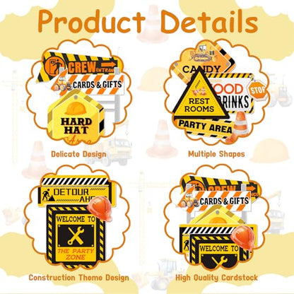 20PCS Construction Party Signs Construction Themed Directional Signs Funny Cutouts Yard Outdoor Wall Road Sign for Boys Construction Birthday Baby Shower Decors Party Supplies Photo Booth Props - style: Construction