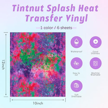 Tintnut Purple Splash Heat Transfer Vinyl - 6 Sheets 10"x12"Watercolor Patterned HTV Vinyl for T-Shirts Hats Clothes - color: Purple-6pcs