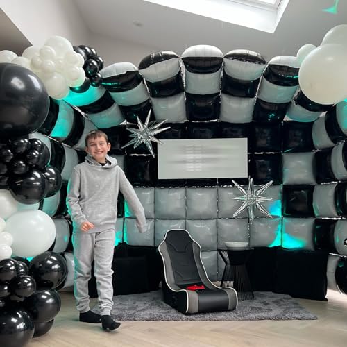 Black White Square Foil Balloon Wall,25Pcs Double Sided Checkered Balloons Backdrop Helium Balloon Tunnel Arch Garland Kit for Birthday Bridal Anniversary Baby Shower Party Decorations - style: Black White